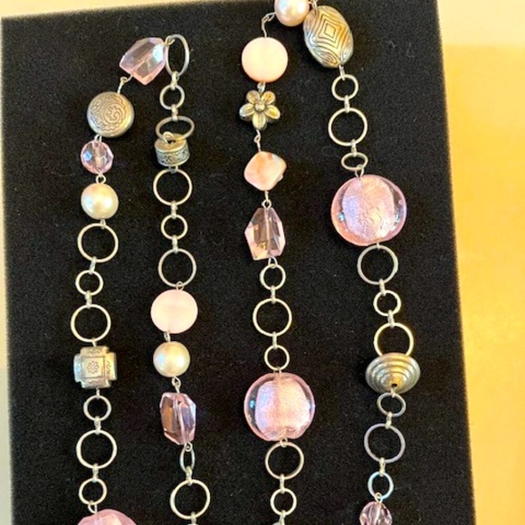 Jewelry - Beautiful Statement Necklace 39" Long - Pale Pink colored stones, beads